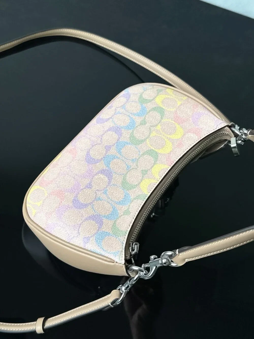 🌈Coach Pastel Rainbow Signature Shoulder Bag Dual Straps Crossbody Purse